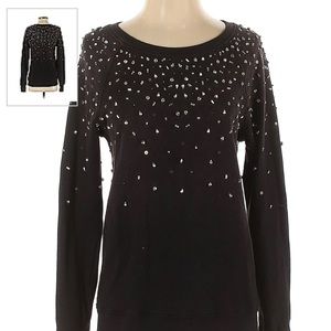 Pam & Gela Rhinestone Embellished Sweatshirt with thumb holes M Black